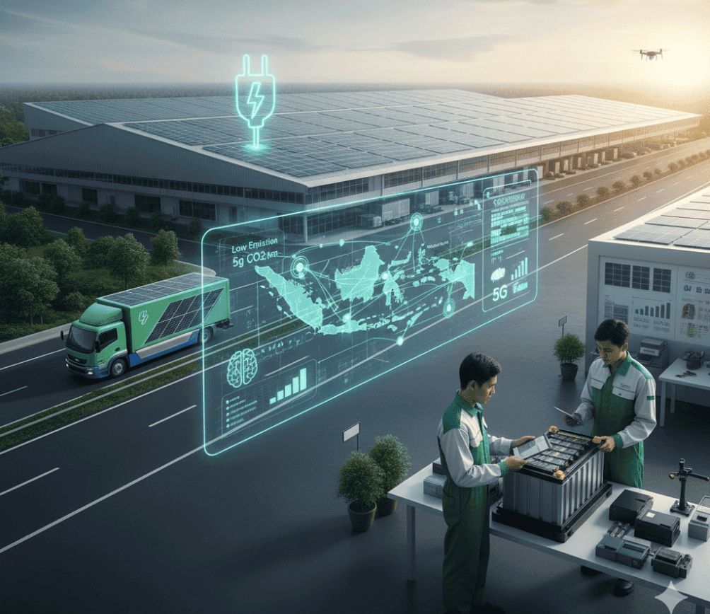 Ilustrasi-Teknologi-logistik-hijau-berbasis-energi-surya-dan-kendaraan-listrik-mulai-dikembangkan-di-Indonesia